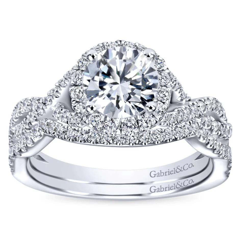 Gabriel Bridal Collection White Gold Halo and Twisted Diamond Diamond Accent Shank Engagement Ring (0.42 ctw) - Image 4