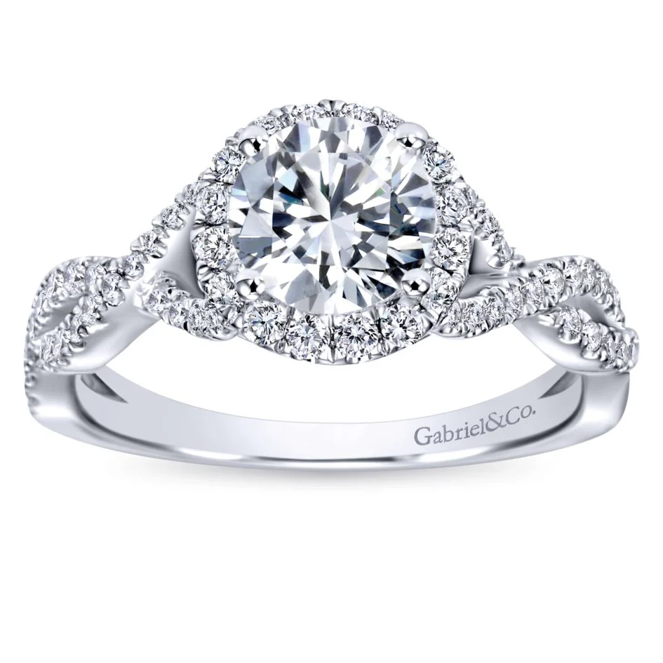 Gabriel Bridal Collection White Gold Halo and Twisted Diamond Diamond Accent Shank Engagement Ring (0.42 ctw) - Image 5