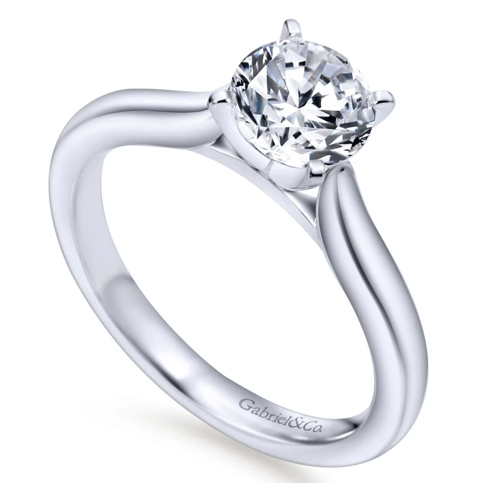 Gabriel Bridal Collection White Gold Solitaire Diamond Engagement Ring with Rounded Shank - Image 3
