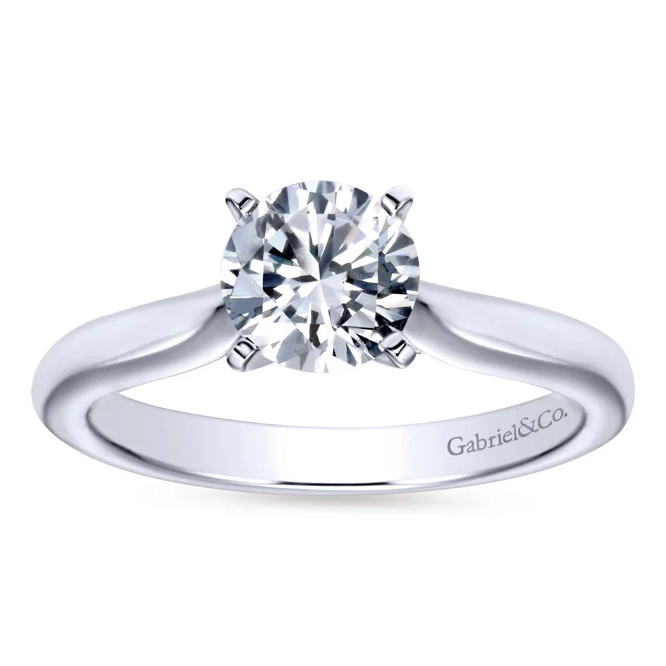 Gabriel Bridal Collection White Gold Solitaire Diamond Engagement Ring with Rounded Shank - Image 5