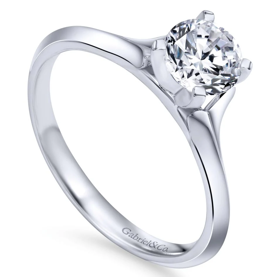 Gabriel Bridal Collection White Gold Solitaire Rounded Cathedral Engagement Ring - Image 3