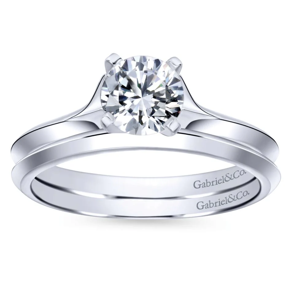 Gabriel Bridal Collection White Gold Solitaire Rounded Cathedral Engagement Ring - Image 4