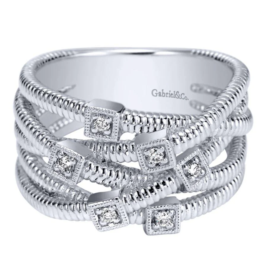 Gabriel & Co. Scalloped Sterling Silver Jewelry Ring (0.07 CTW) - Image 6