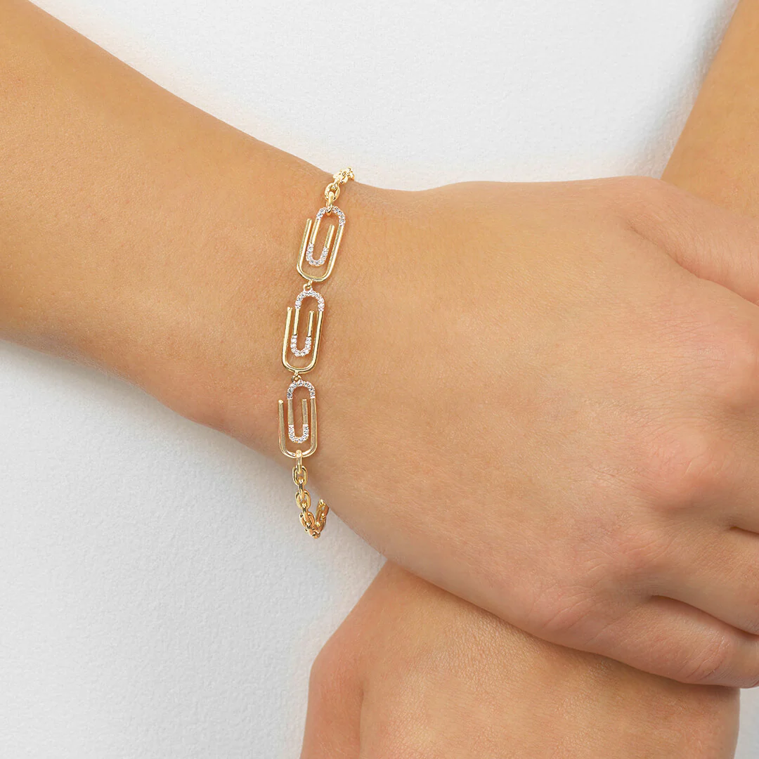 Gold Diamond Paperclip Bracelet - Image 2