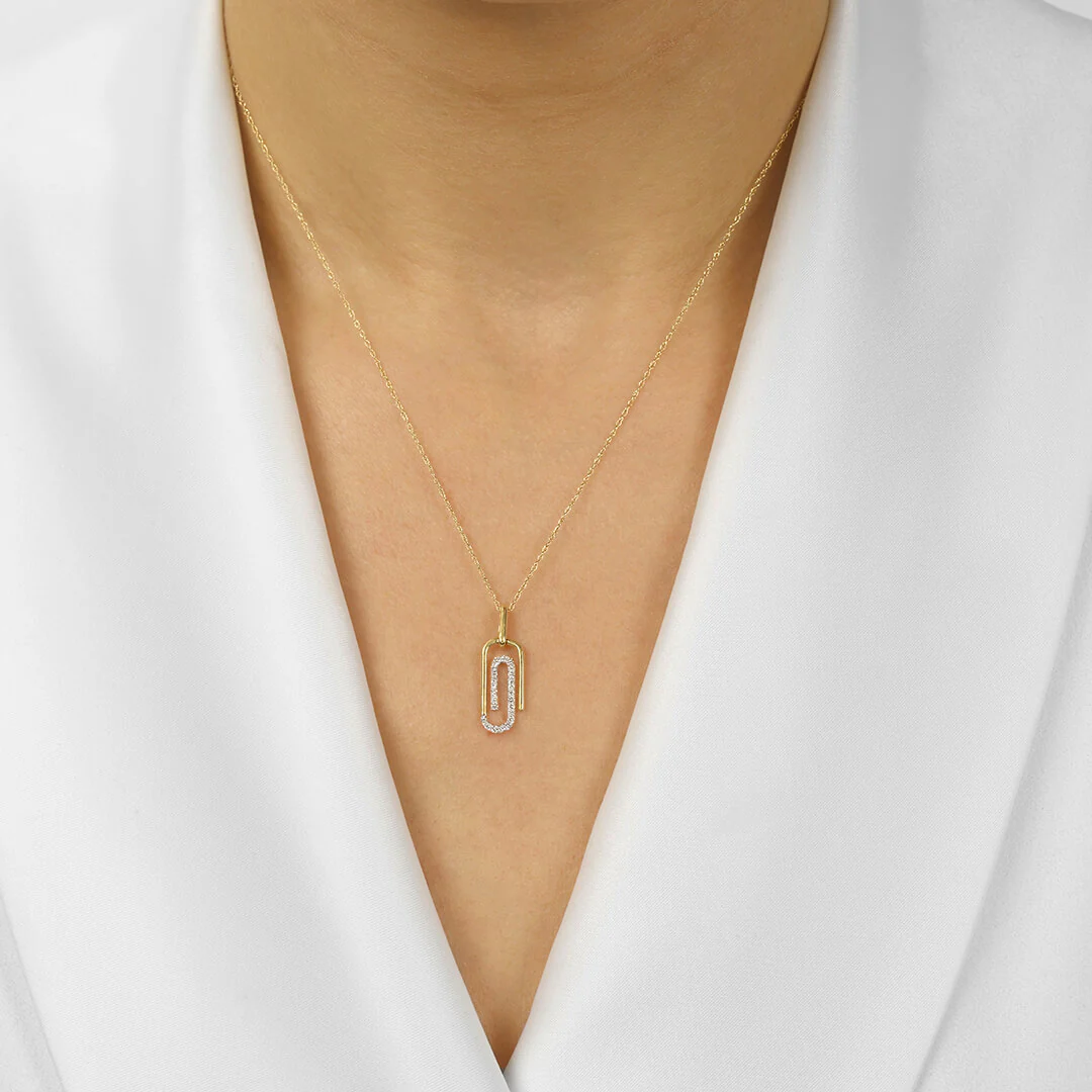 Gold Diamond Paperclip Pendant 1/10ctw - Image 2
