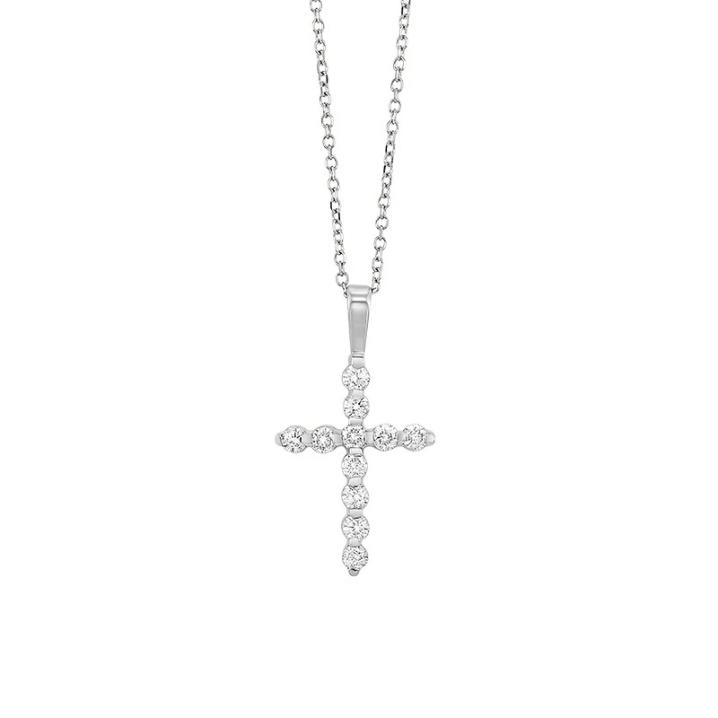 14K White Gold Diamond Cross Necklace - choose your carat weight - Image 3