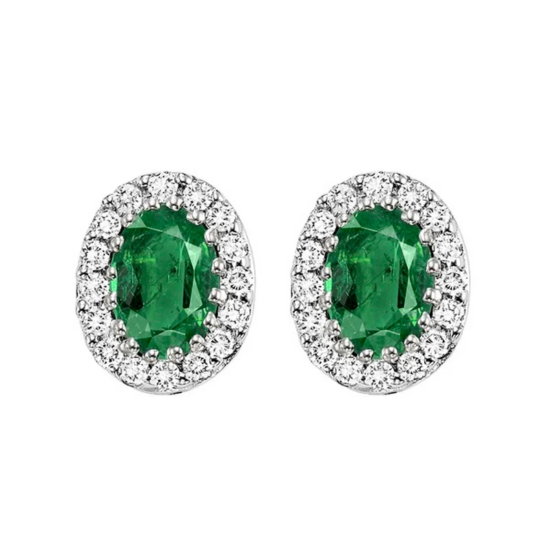 14K White Gold Halo Prong Emerald Earrings 1/5CT