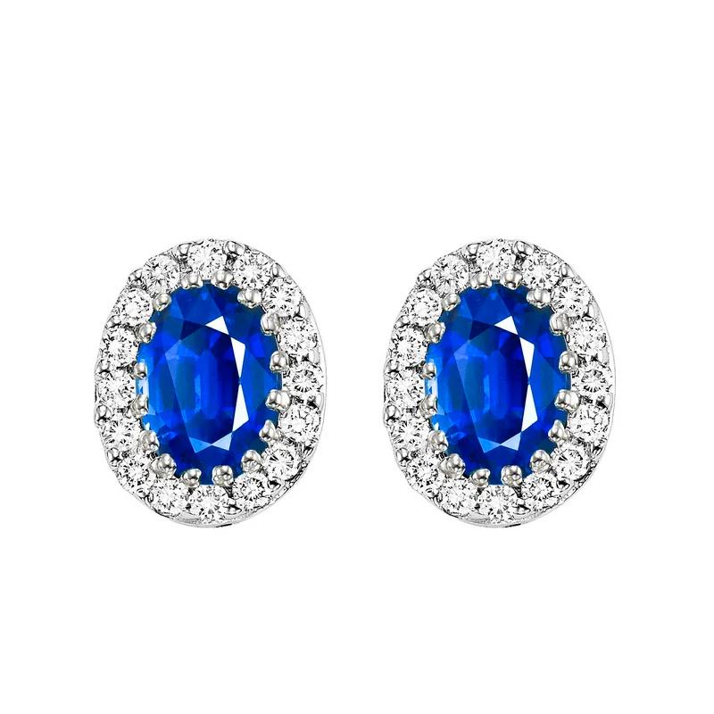 14K White Gold Halo Prong Sapphire Earrings 1/5CT