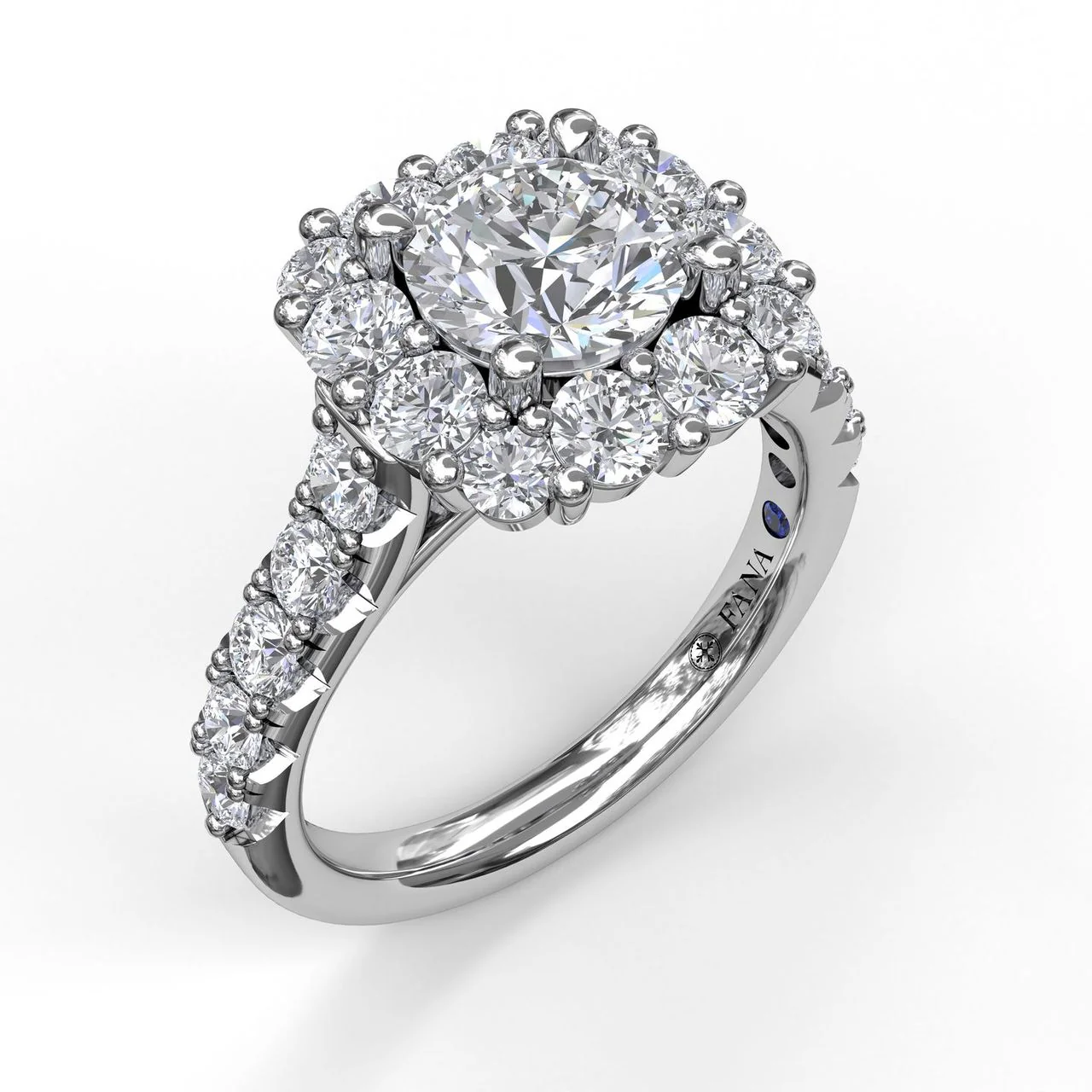 FANA Large Diamond Cushion Halo Engagement Ring Setting