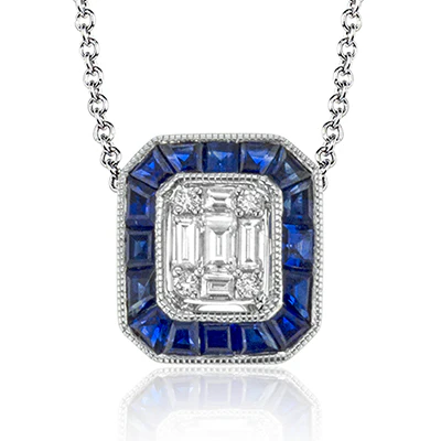 Simon G Sapphire Pendant Necklace in 18k Gold with Diamonds