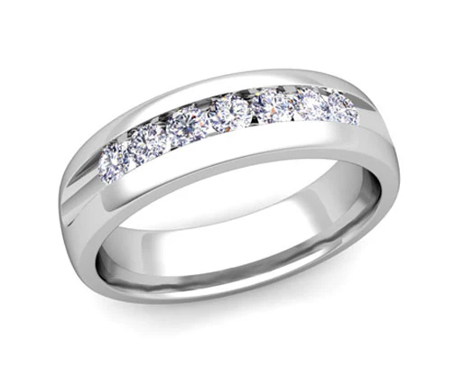 Men's 14kt White Gold 7 Stone Diamond Channel Set Wedding Band