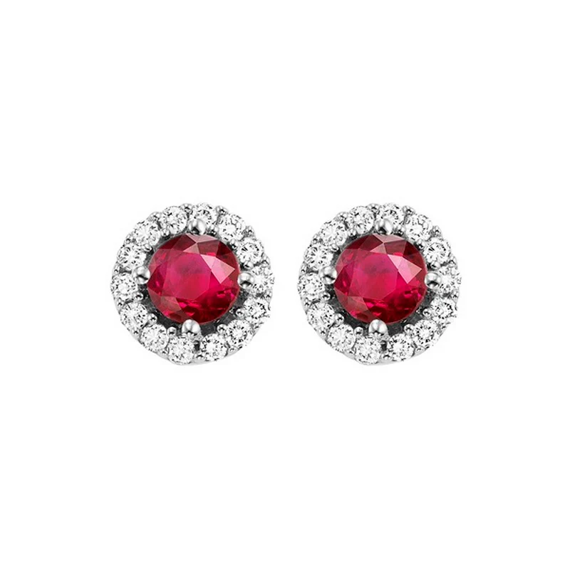 14K White Gold Halo Ruby Earrings 1/7CT