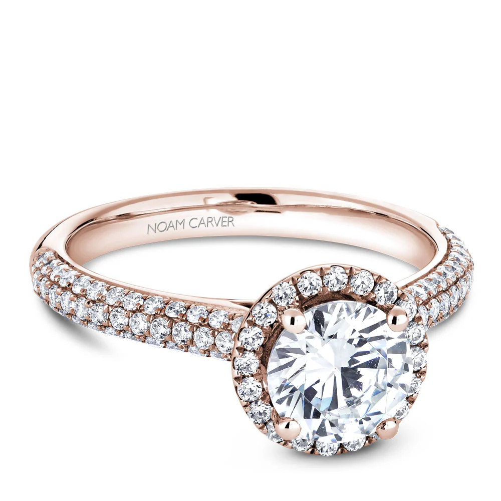 Noam Carver Rose Gold 3-Row Diamond Engagement Ring Setting with Halo (0.58 CTW) - Image 2