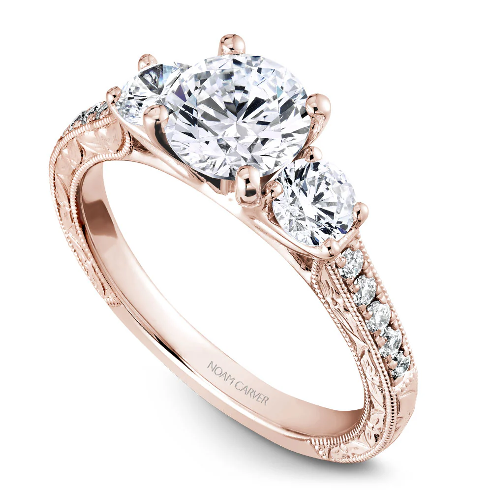 Noam Carver Rose Gold 3-Stone Diamond Engagement Ring Setting (0.66 CTW)