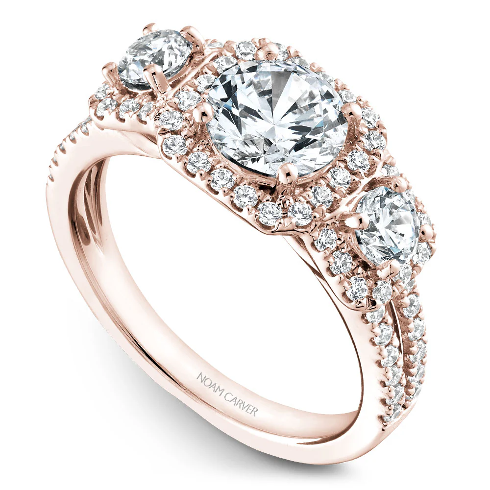 Noam Carver Rose Gold 3-Stone Diamond Engagement Ring Setting (0.85 CTW)