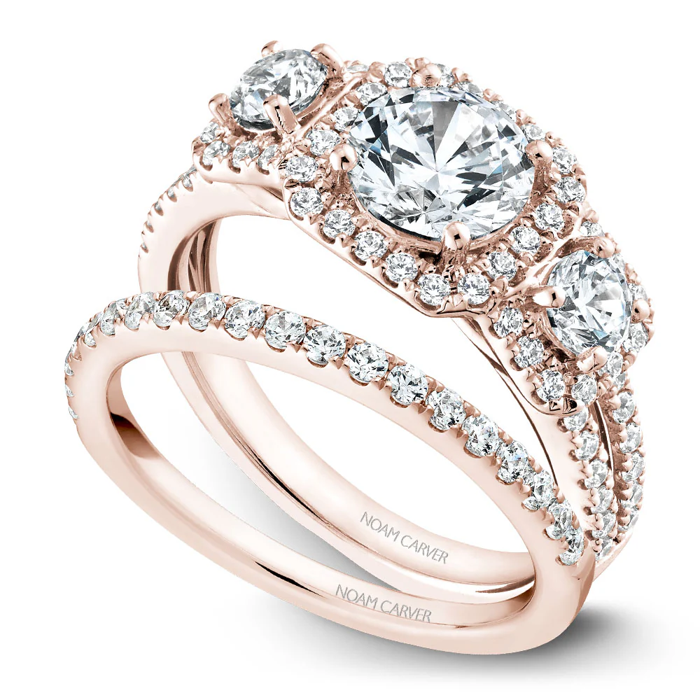 Noam Carver Rose Gold 3-Stone Diamond Engagement Ring Setting (0.85 CTW) - Image 4