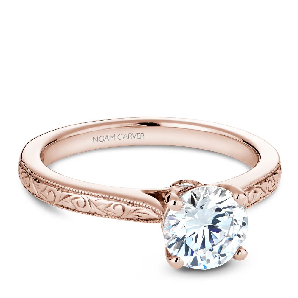 Noam Carver Rose Gold Carved Edge Engagement Ring Setting (0.04 CTW) - Image 2