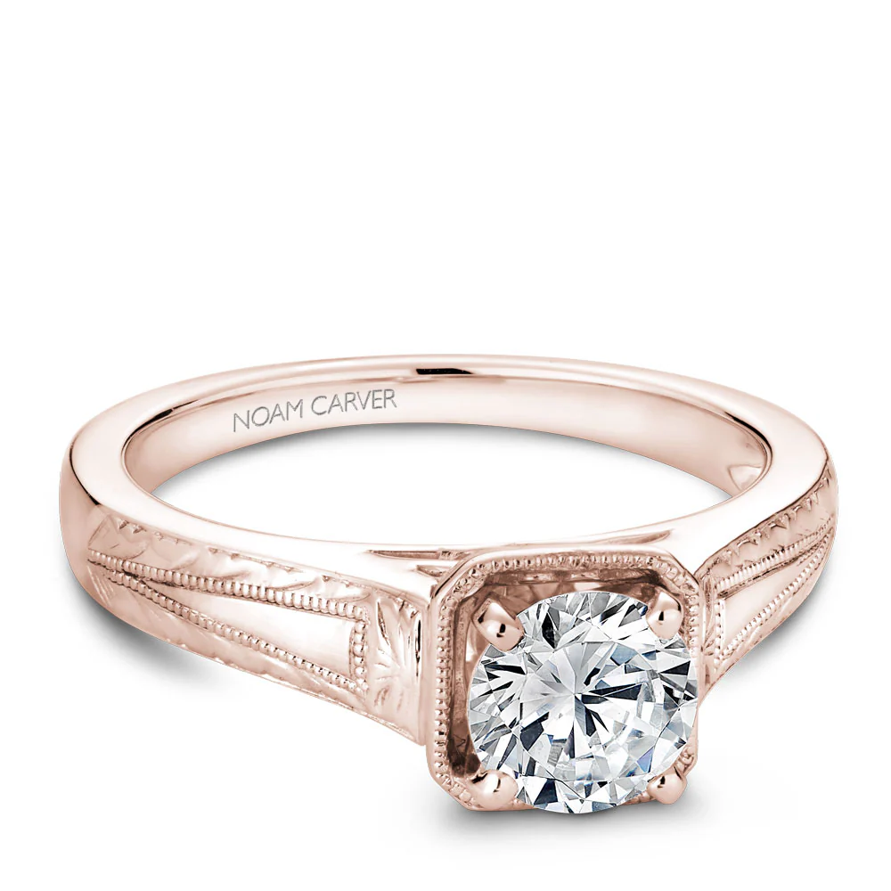 Noam Carver Rose Gold Carved Edge Engagement Ring Setting - Image 2
