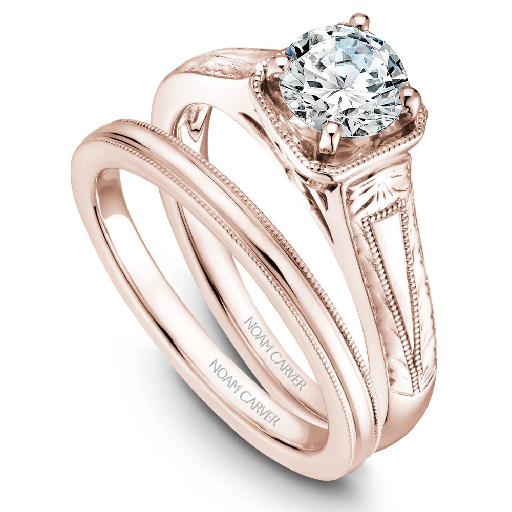 Noam Carver Rose Gold Carved Edge Engagement Ring Setting - Image 4
