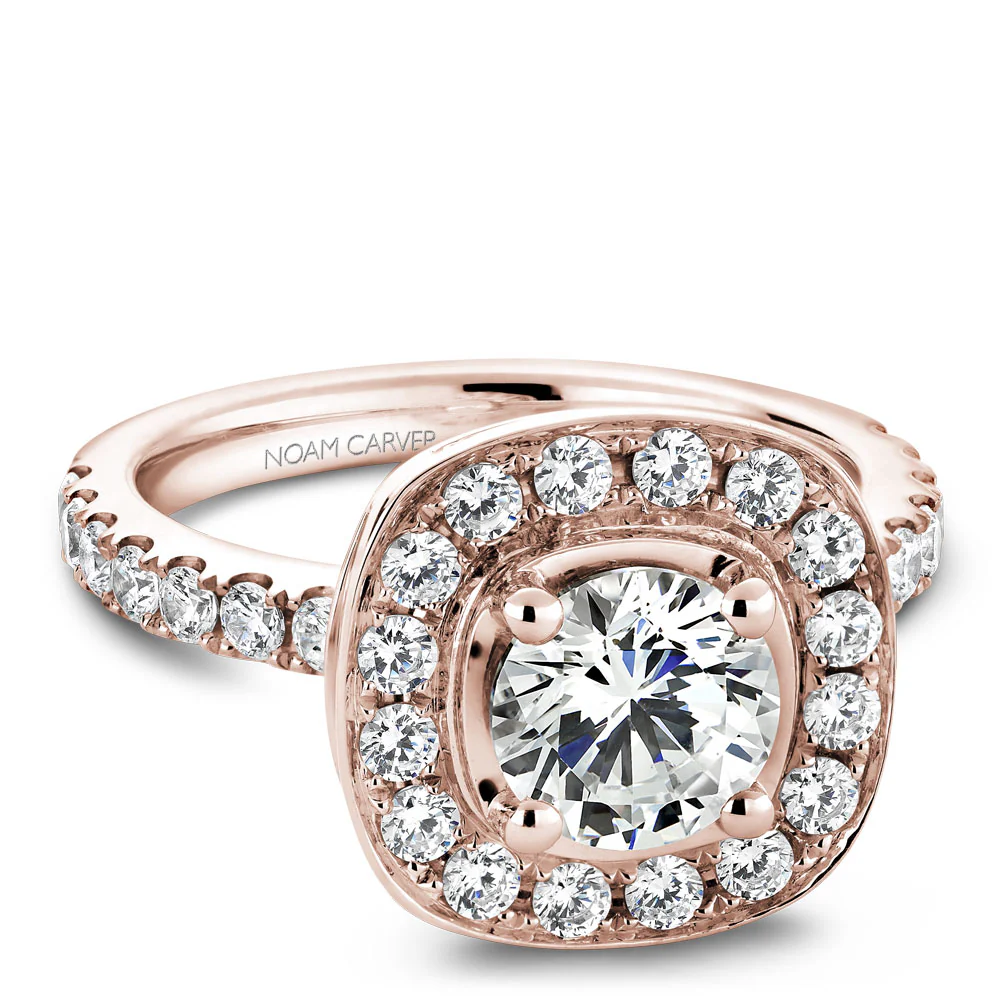 Noam Carver Rose Gold Diamond Engagement Ring Setting with Channel Set Cushion Halo (0.80 CTW) - Image 2