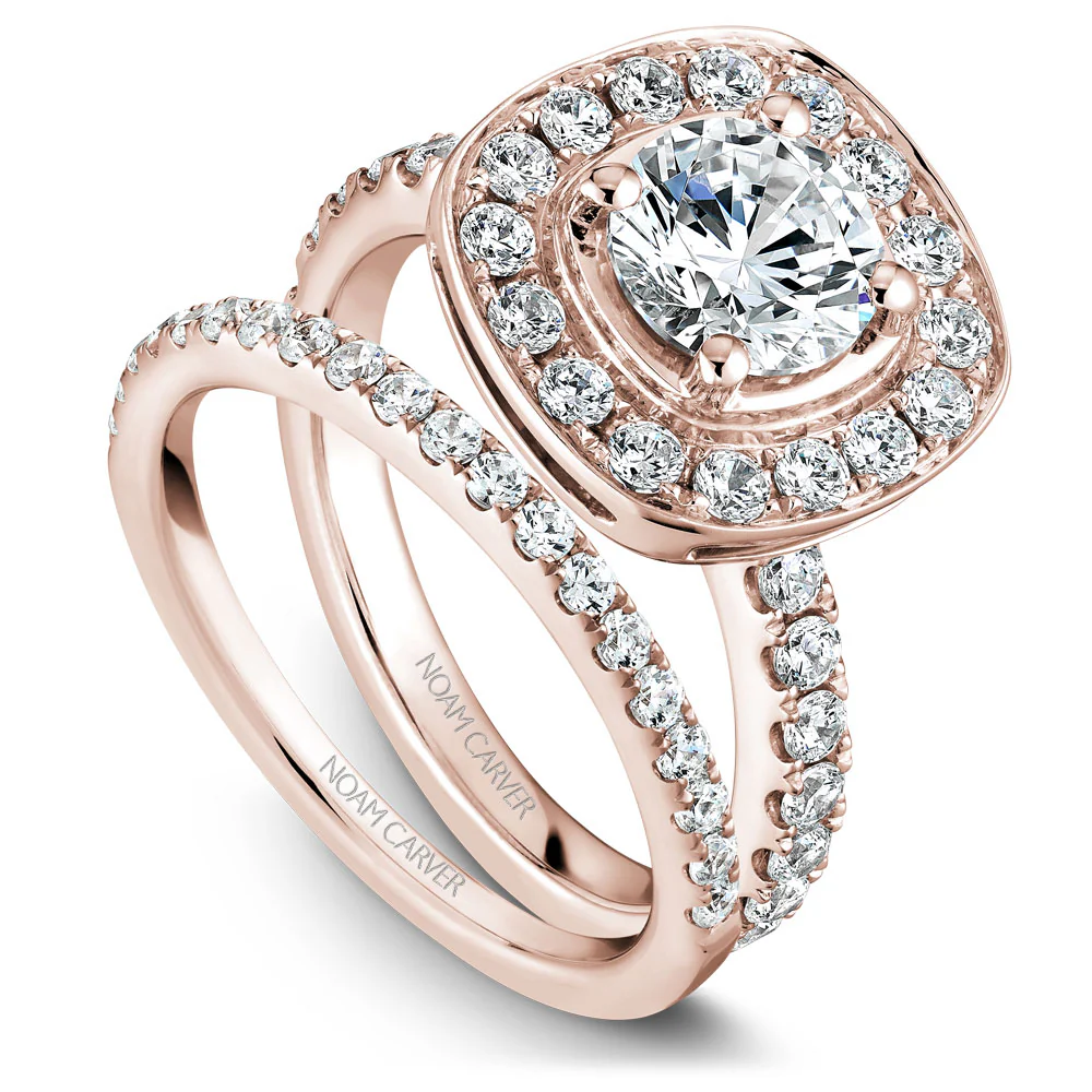 Noam Carver Rose Gold Diamond Engagement Ring Setting with Channel Set Cushion Halo (0.80 CTW) - Image 4