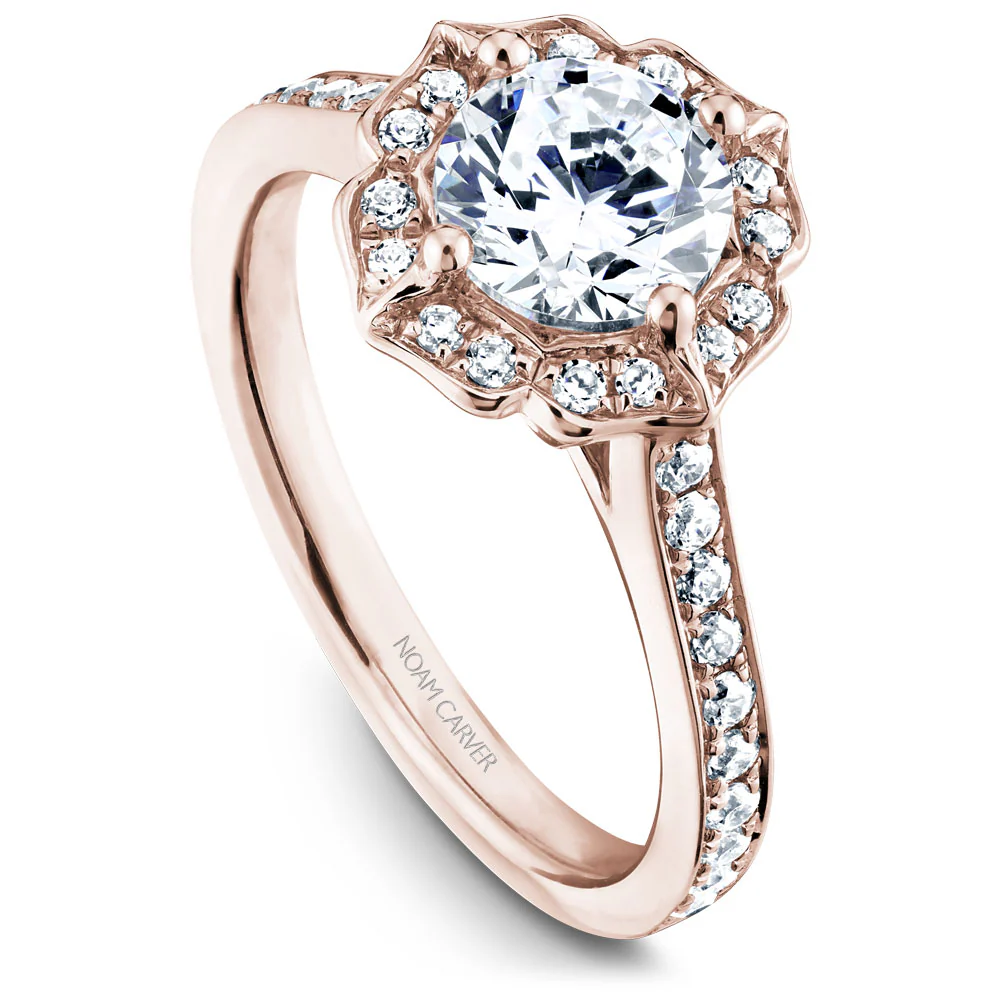 Noam Carver Rose Gold Diamond Engagement Ring Setting with Floral Halo (0.36 CTW)