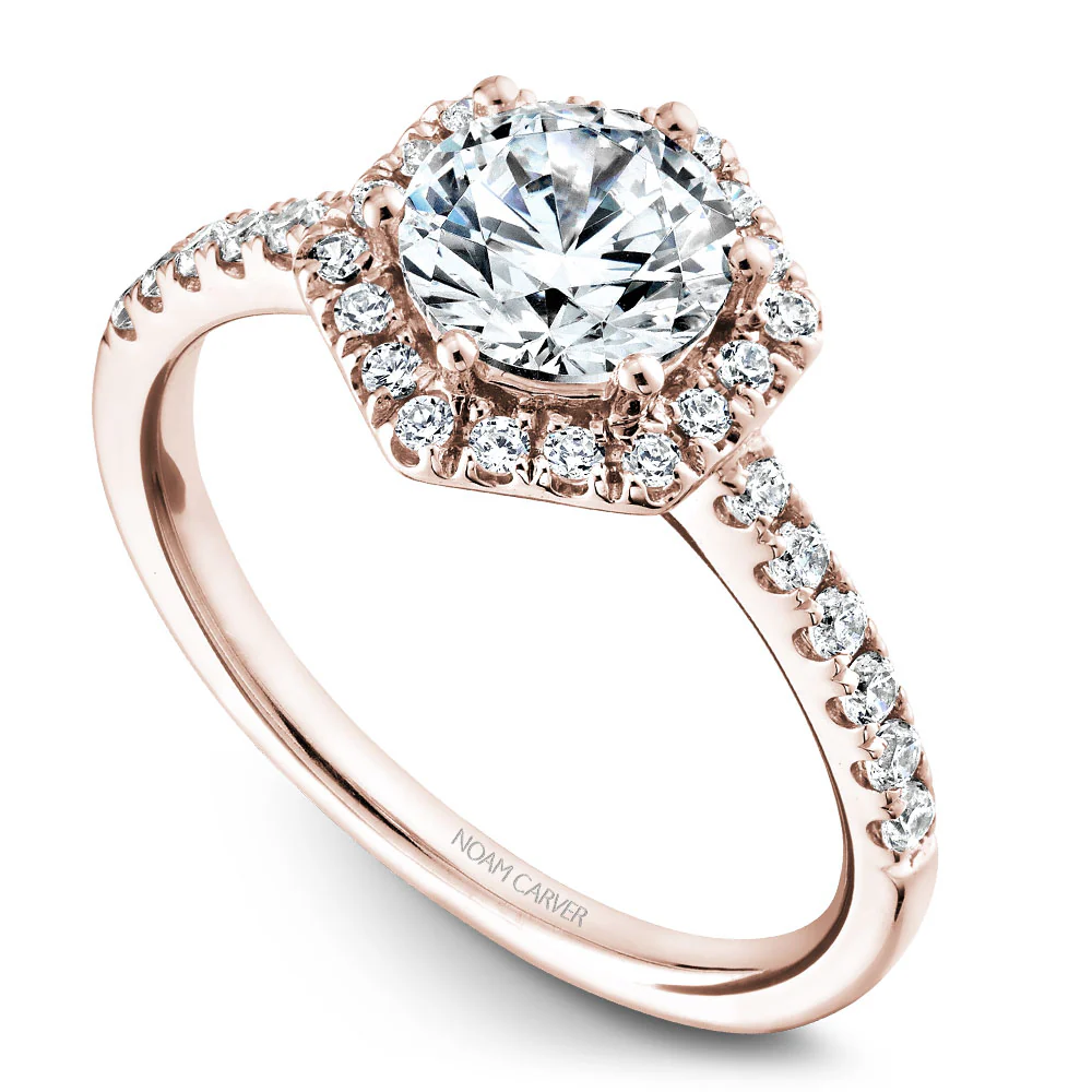 Noam Carver Rose Gold Diamond Engagement Ring Setting with Hexagonal Halo (0.38 CTW)