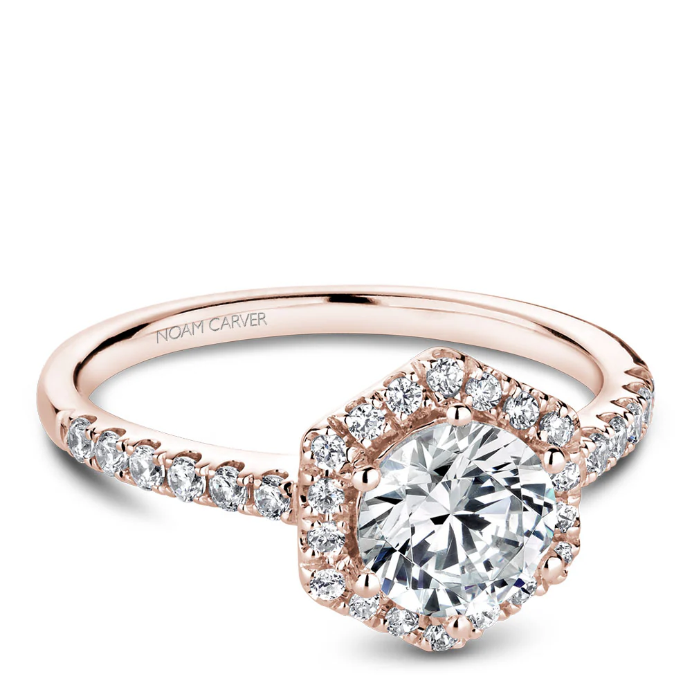 Noam Carver Rose Gold Diamond Engagement Ring Setting with Hexagonal Halo (0.38 CTW) - Image 2