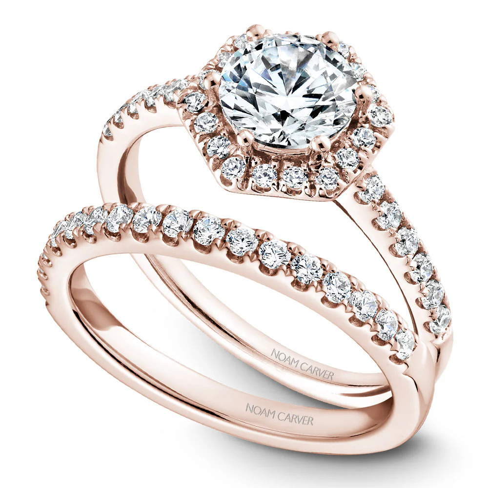 Noam Carver Rose Gold Diamond Engagement Ring Setting with Hexagonal Halo (0.38 CTW) - Image 4