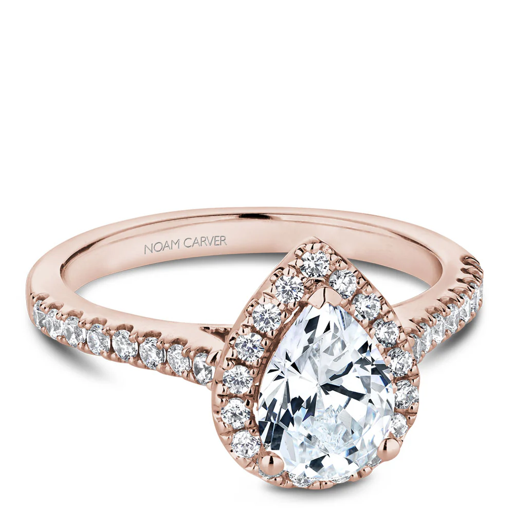Noam Carver Rose Gold Diamond Engagement Ring Setting with Pear Center Stone and Halo (0.39 CTW) - Image 2