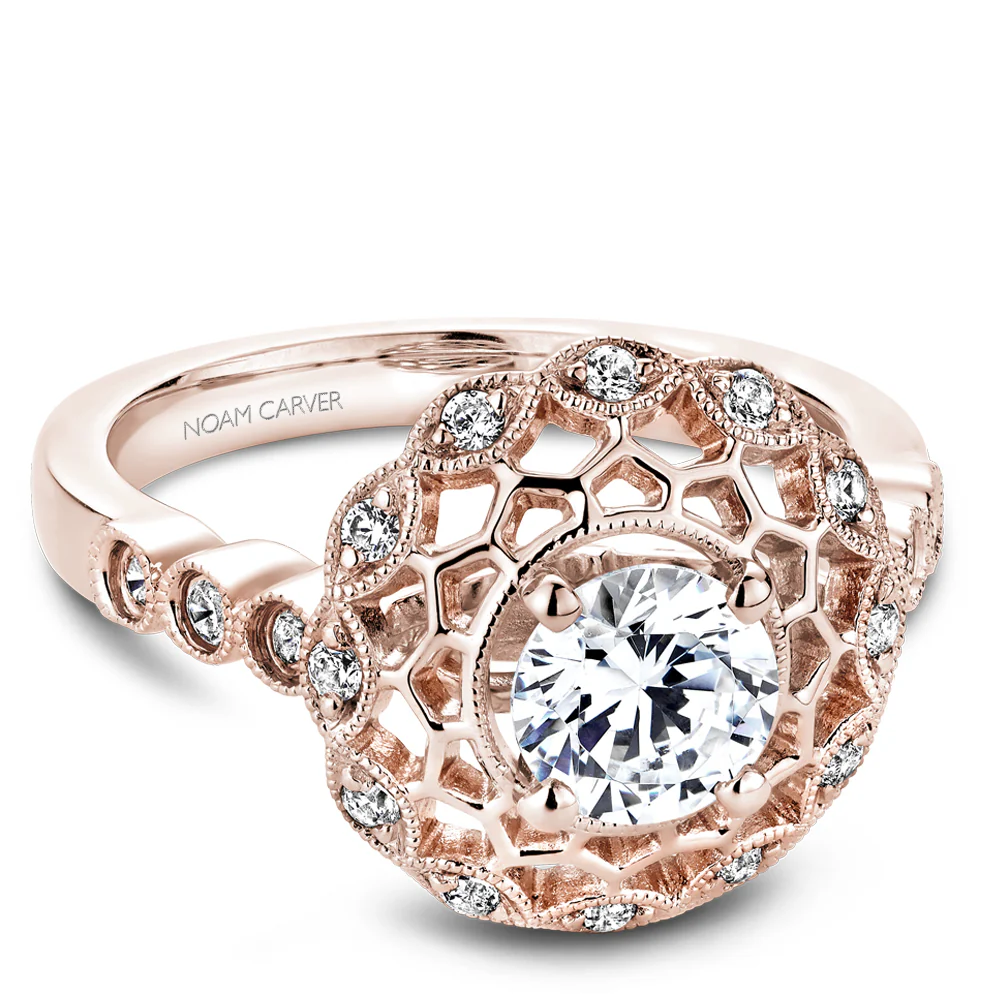 Noam Carver Rose Gold Diamond Engagement Ring Setting with Woven Halo (0.24 CTW) - Image 2