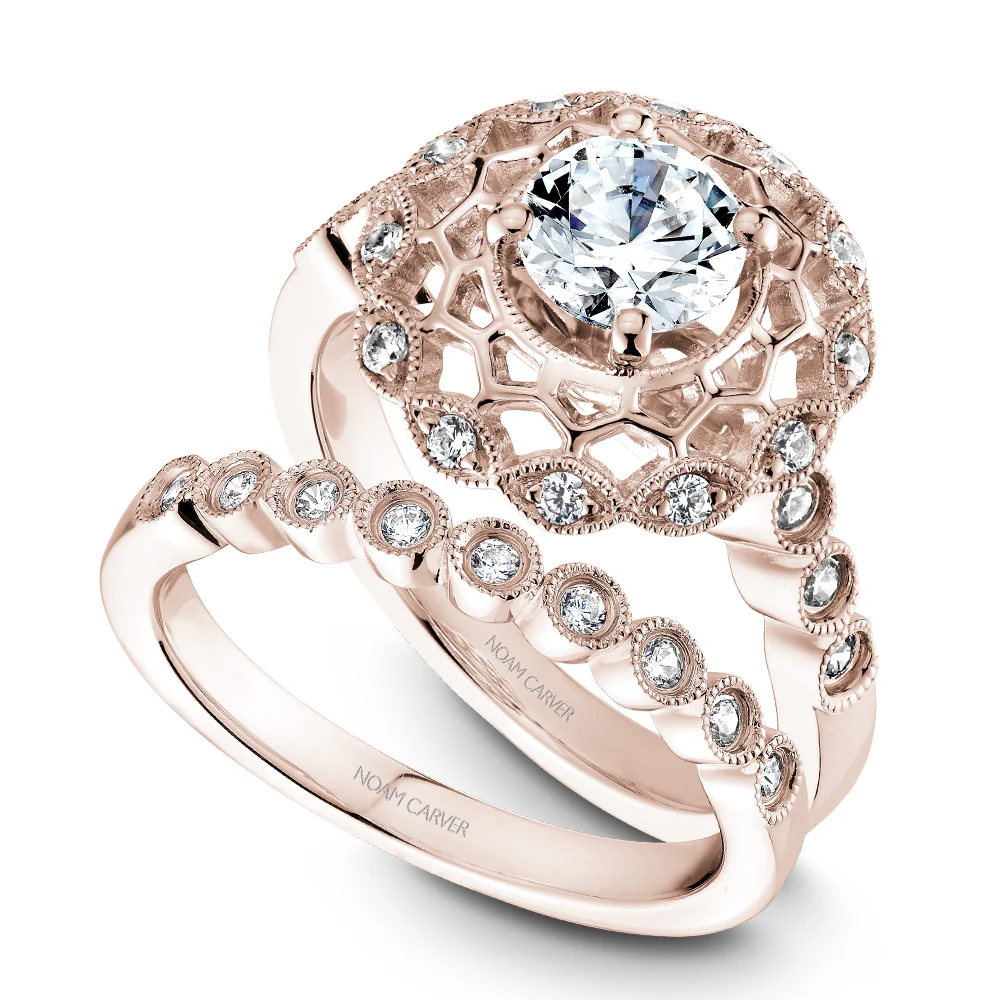 Noam Carver Rose Gold Diamond Engagement Ring Setting with Woven Halo (0.24 CTW) - Image 4