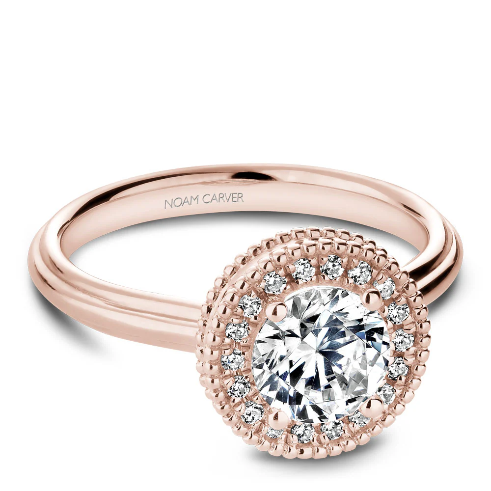 Noam Carver Rose Gold Engagement Ring Setting with Diamond Halo and Milgrain (0.11 CTW) - Image 2