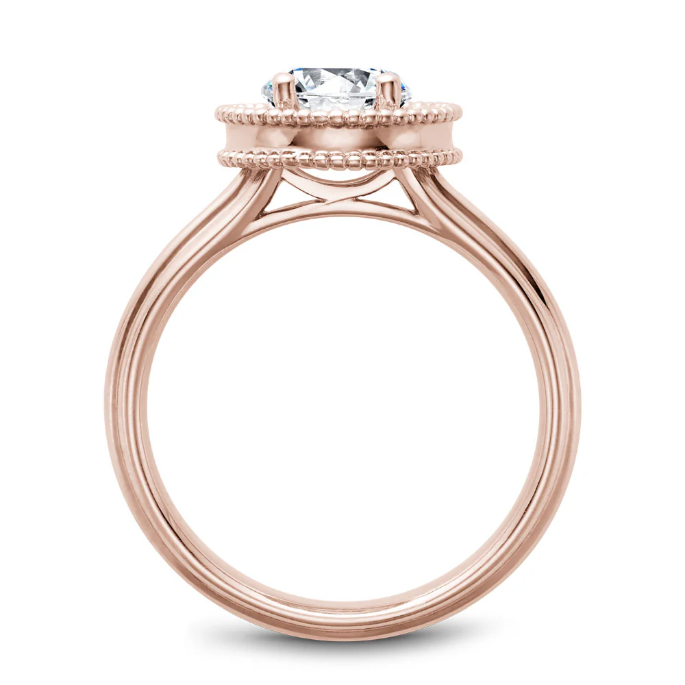 Noam Carver Rose Gold Engagement Ring Setting with Diamond Halo and Milgrain (0.11 CTW) - Image 3