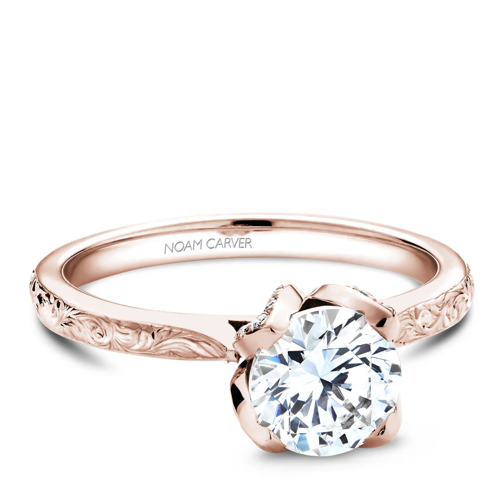 Noam Carver Rose Gold Engagement Ring Setting with Floral Engravings and Crown (0.17 CTW) - Image 2