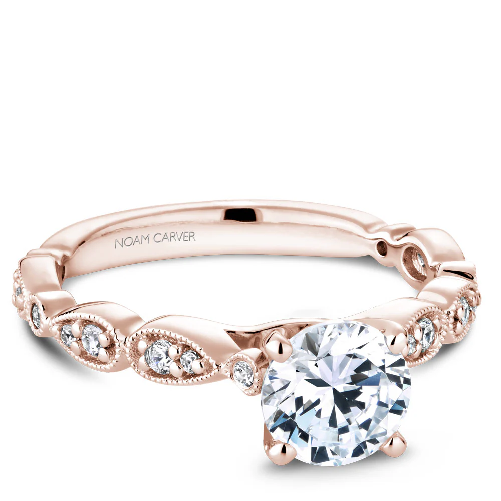Noam Carver Rose Gold Engagement Ring Setting with Milgrain Pear and Dot (0.14 CTW) - Image 2