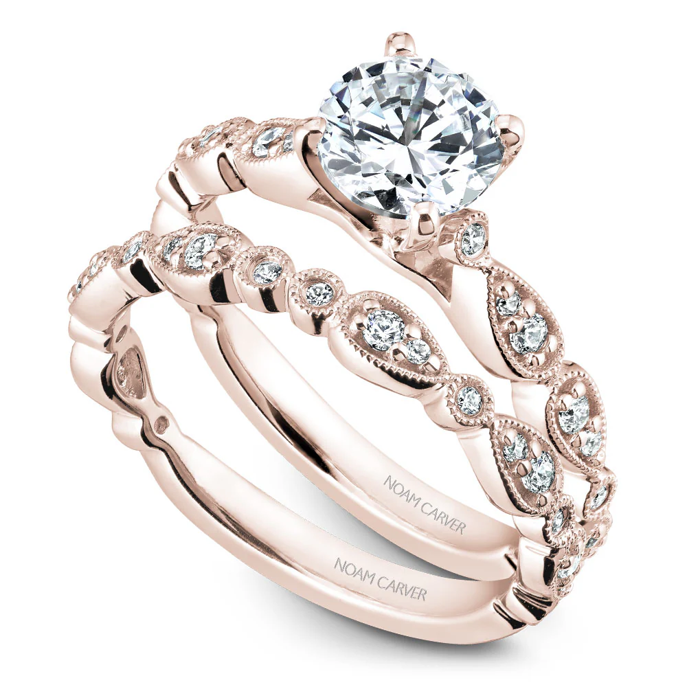 Noam Carver Rose Gold Engagement Ring Setting with Milgrain Pear and Dot (0.14 CTW) - Image 4