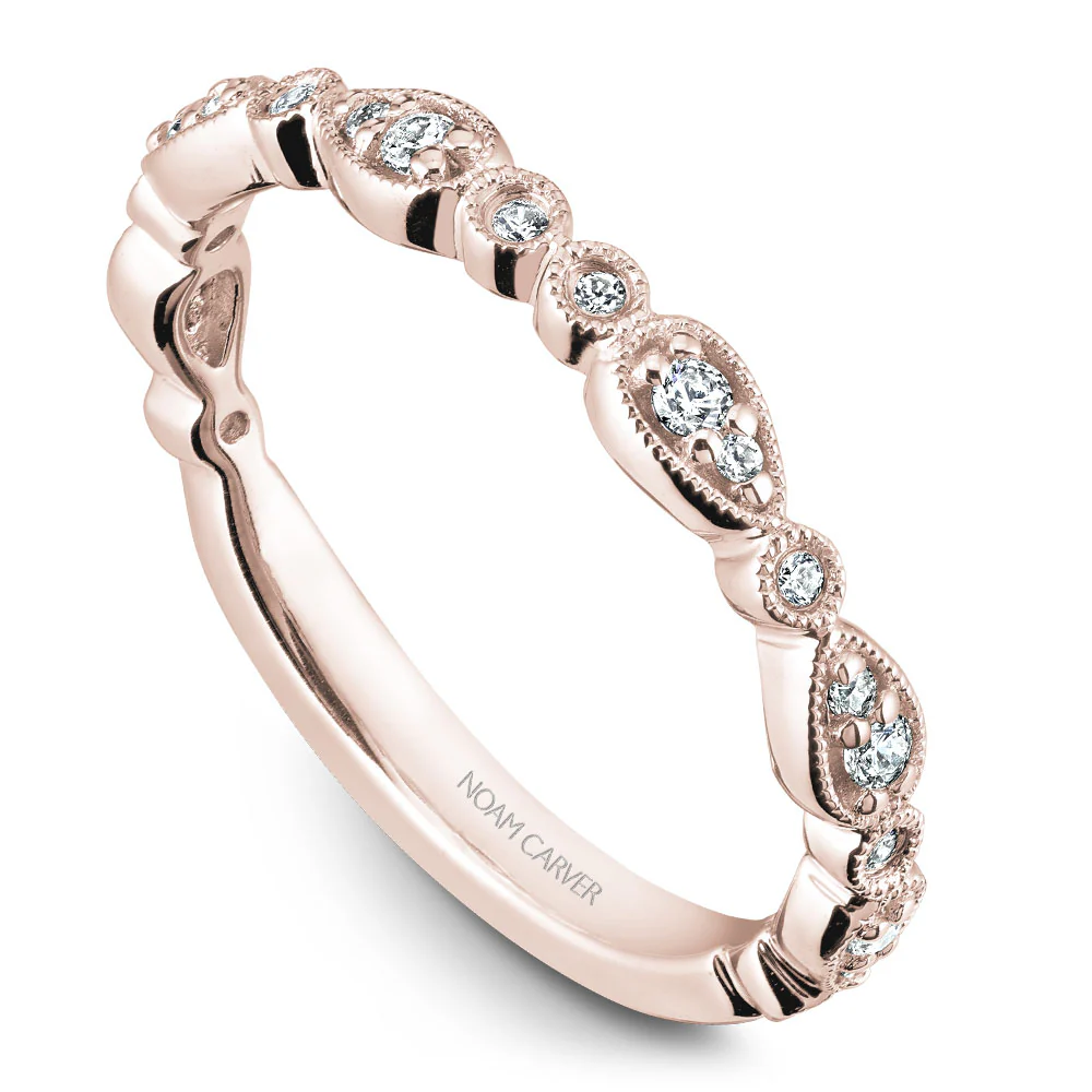 Noam Carver Rose Gold Engagement Ring Setting with Milgrain Pear and Dot (0.14 CTW) - Image 5