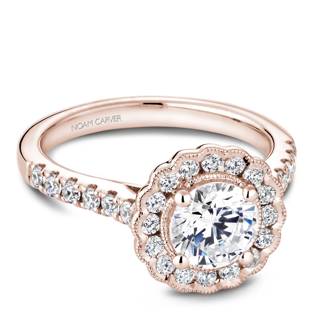 Noam Carver Rose Gold Floral Halo Engagement Ring Setting (0.59 CTW) - Image 2