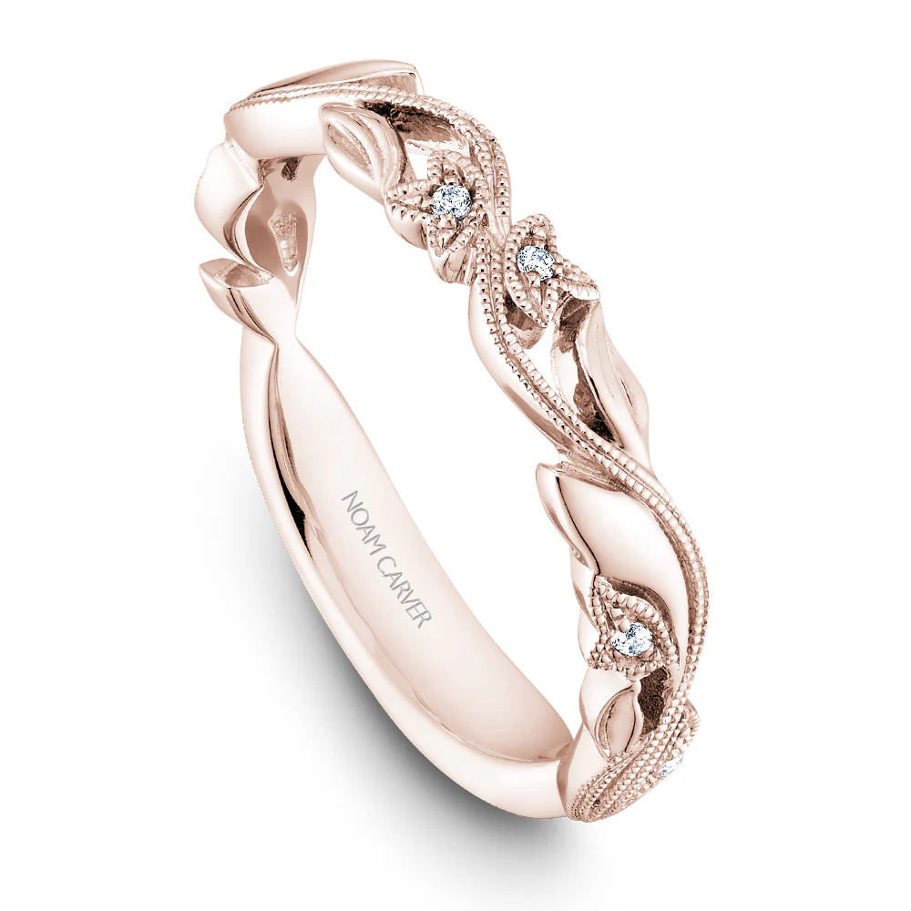 Noam Carver Rose Gold Halo Diamond Engagement Ring Setting with Floral Shank (0.30 CTW) - Image 5