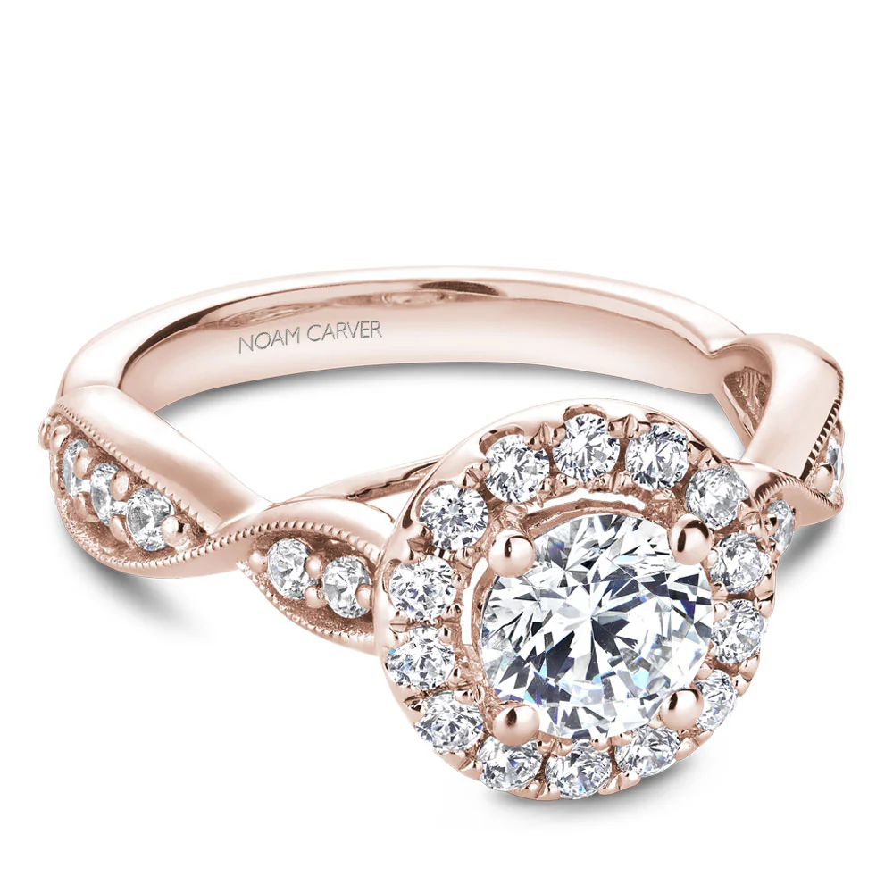 Noam Carver Rose Gold Halo Engagement Ring Setting with Twist Shank (0.55 CTW) - Image 2