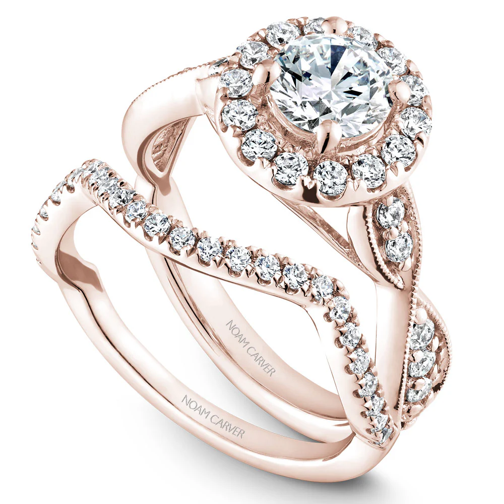 Noam Carver Rose Gold Halo Engagement Ring Setting with Twist Shank (0.55 CTW) - Image 4