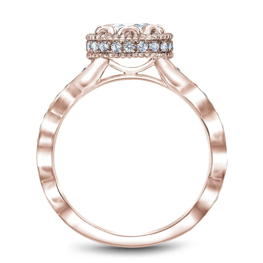 Noam Carver Rose Gold Milgrain Bezel Halo with Floral Shank Ring Setting (0.41 CTW) - Image 3