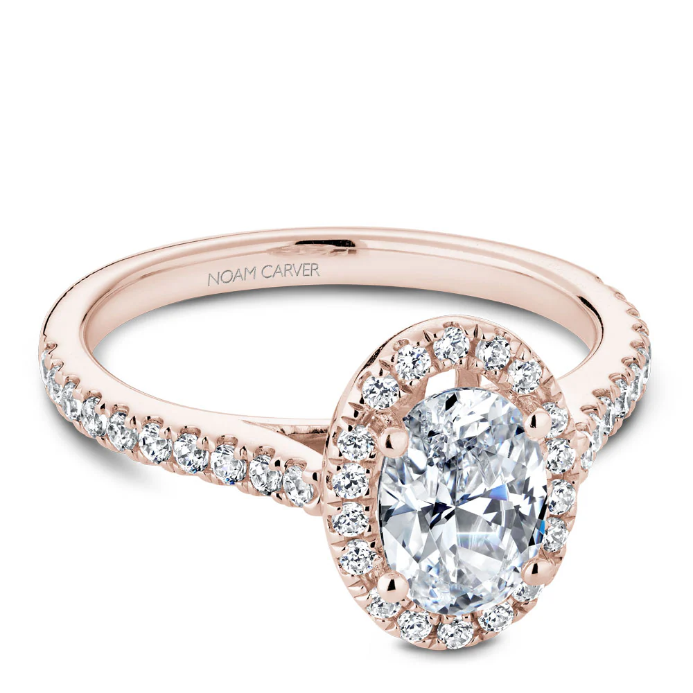 Noam Carver Rose Gold Oval Diamond Engagement Ring Setting with Halo (0.39 CTW) - Image 2