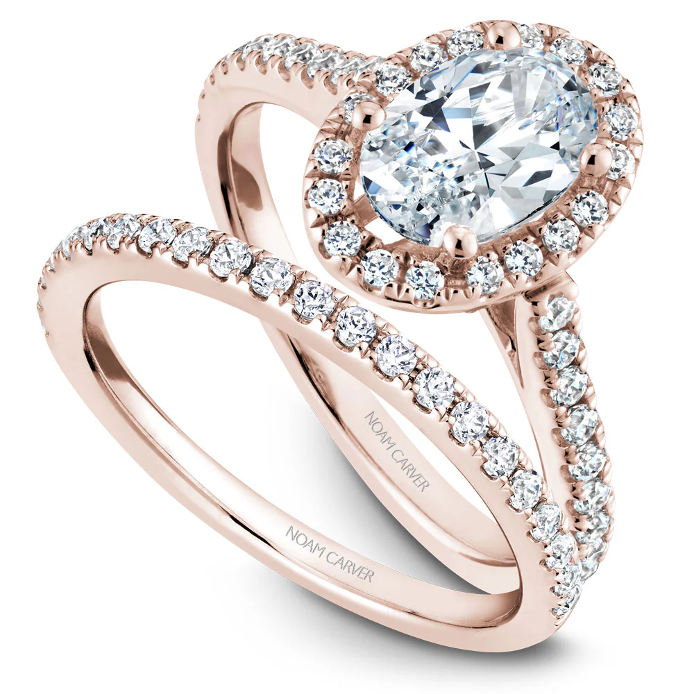 Noam Carver Rose Gold Oval Diamond Engagement Ring Setting with Halo (0.39 CTW) - Image 4