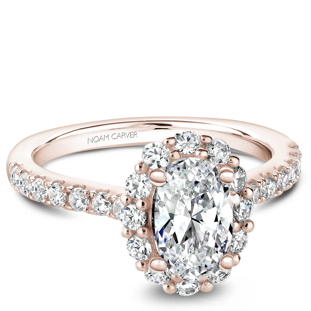 Noam Carver Rose Gold Oval Diamond Engagement Ring Setting with Halo (0.72 CTW) - Image 2