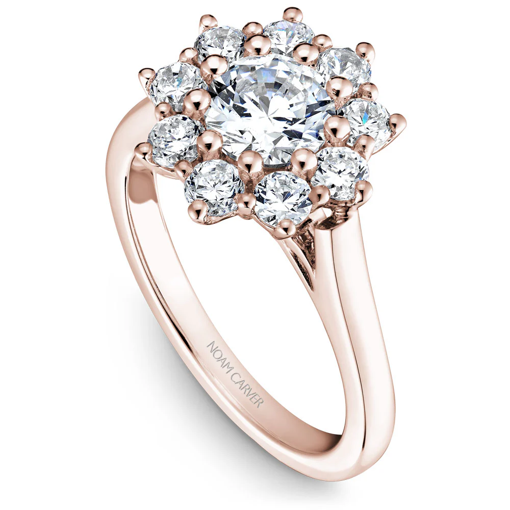 Noam Carver Rose Gold Shared Prong Floral Halo Engagement Ring Setting (0.93 CTW)