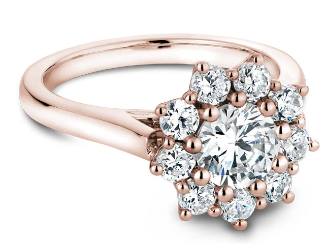 Noam Carver Rose Gold Shared Prong Floral Halo Engagement Ring Setting (0.93 CTW) - Image 2