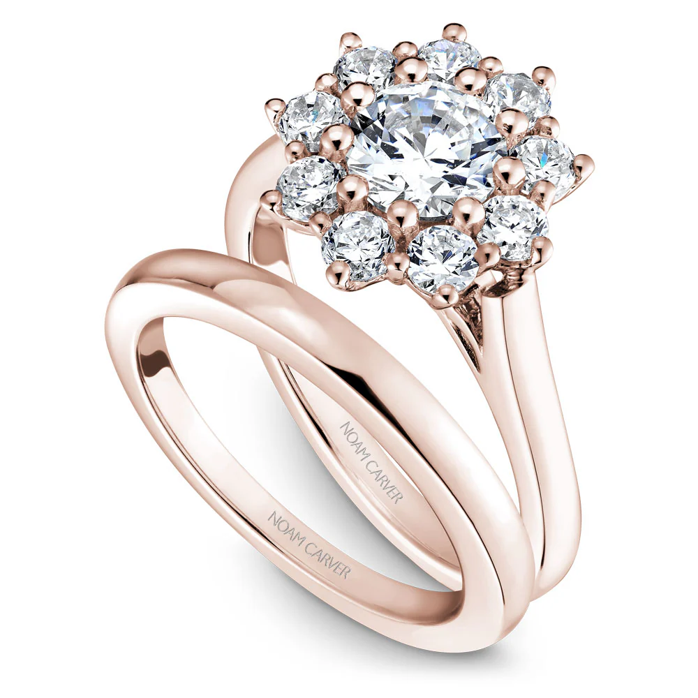 Noam Carver Rose Gold Shared Prong Floral Halo Engagement Ring Setting (0.93 CTW) - Image 4