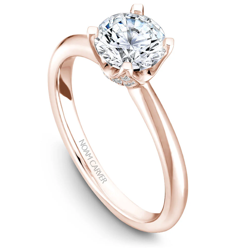 Noam Carver Rose Gold Solitaire Engagement Ring Setting with Diamond Crown (0.13 CTW)